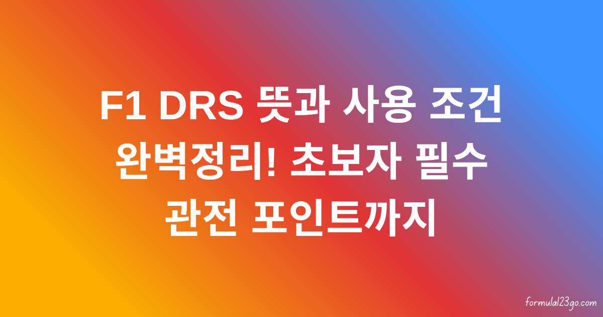 F1 DRS 뜻과 사용 조건 완벽정리! 초보자 필수 관전 포인트까지